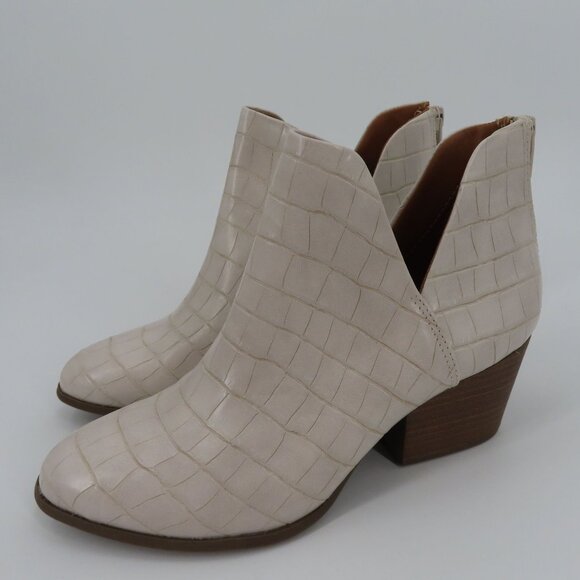 SO Womens 8 BARB Bone Croco Faux Leather Cut Out Ankle Booties Boots NEW in Box - Picture 11 of 12